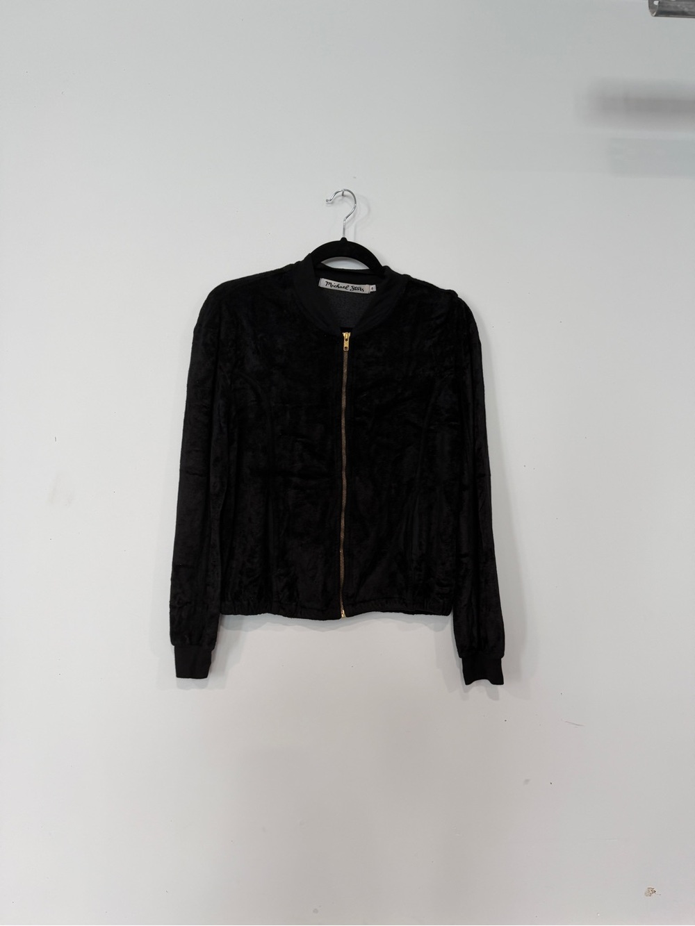 Michael Stars Black Vali Velvet Fur Bomber Jacket with Gold Zipper